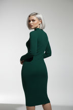 Kadın Balıkçı Yaka Yeşil Uzun Elbise