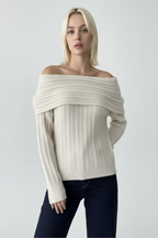 Fitilli Krem Rengi Madonna Yaka Kazak