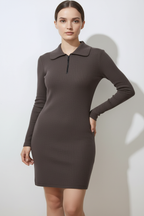 Kadın Kahverengi Önü Fermuarlı Kısa Elbise