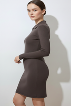 Kadın Kahverengi Önü Fermuarlı Kısa Elbise