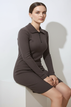 Kadın Kahverengi Önü Fermuarlı Kısa Elbise