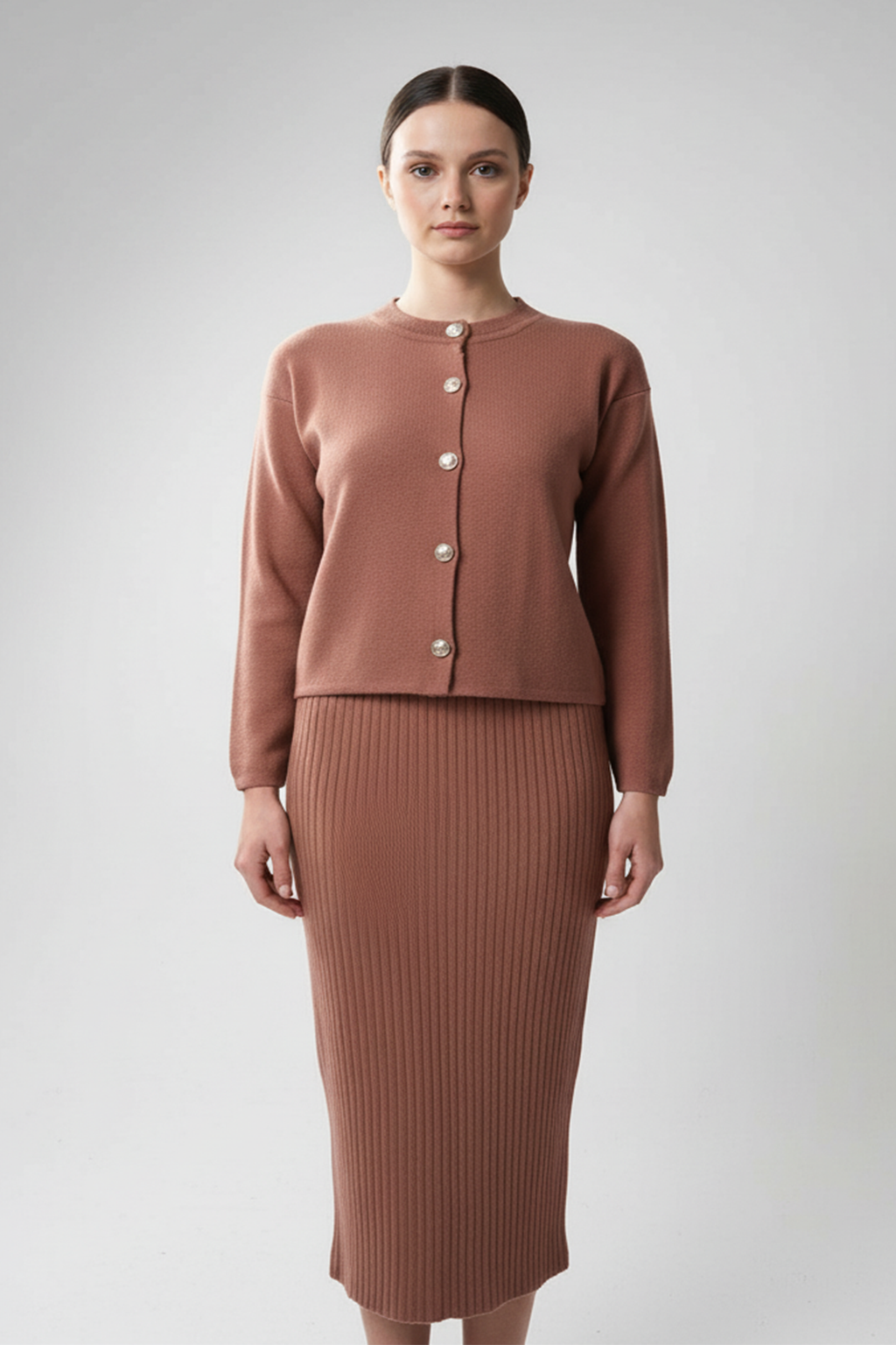 Kadın Hırka Elbise İkili Takım - Kiremit