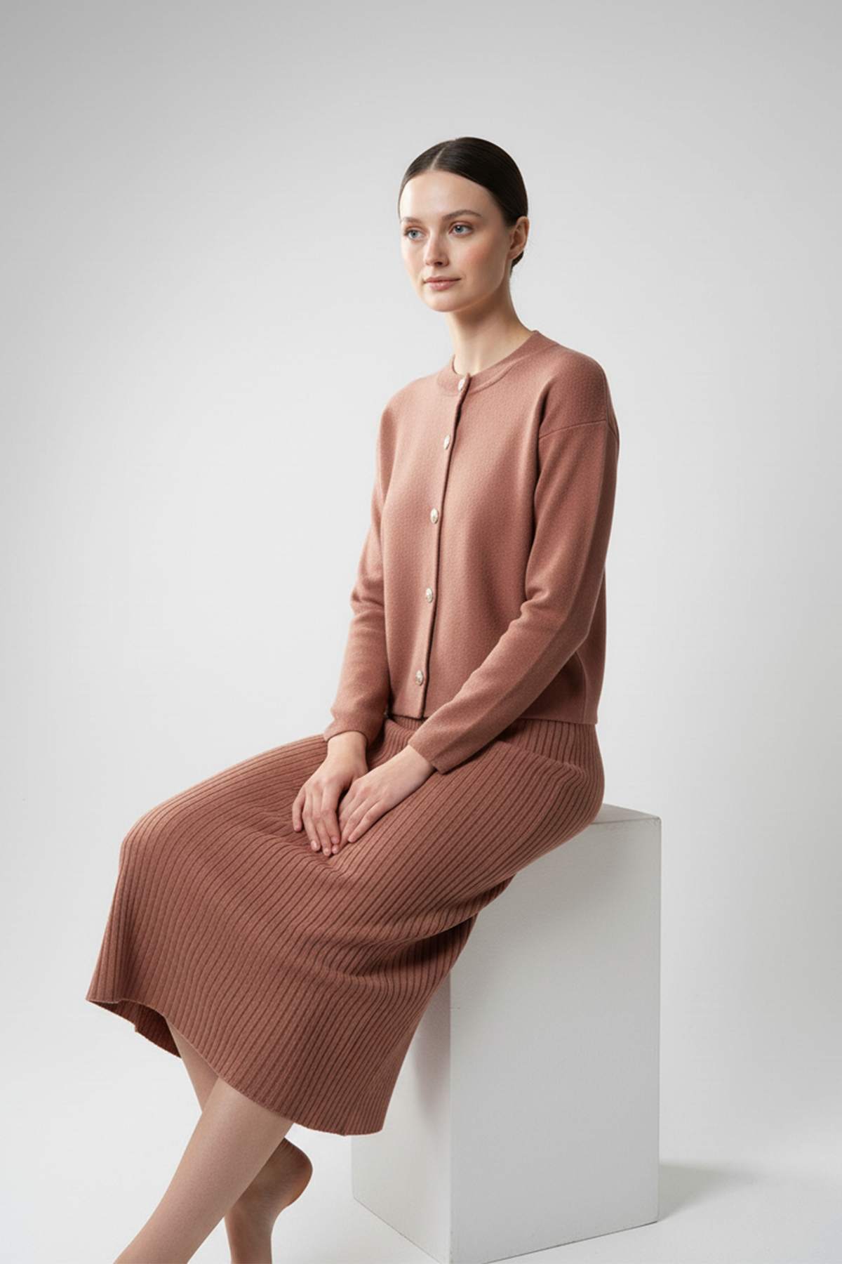 Kadın Hırka Elbise İkili Takım - Kiremit