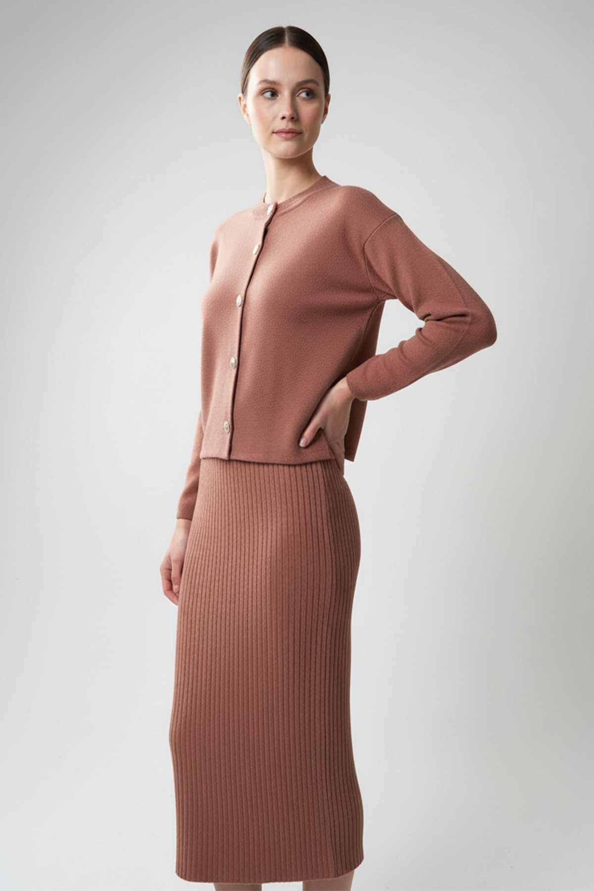 Kadın Hırka Elbise İkili Takım - Kiremit