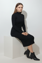 Kadın Fermuarlı Siyah Uzun Elbise