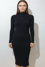 Kadın Fermuarlı Siyah Uzun Elbise