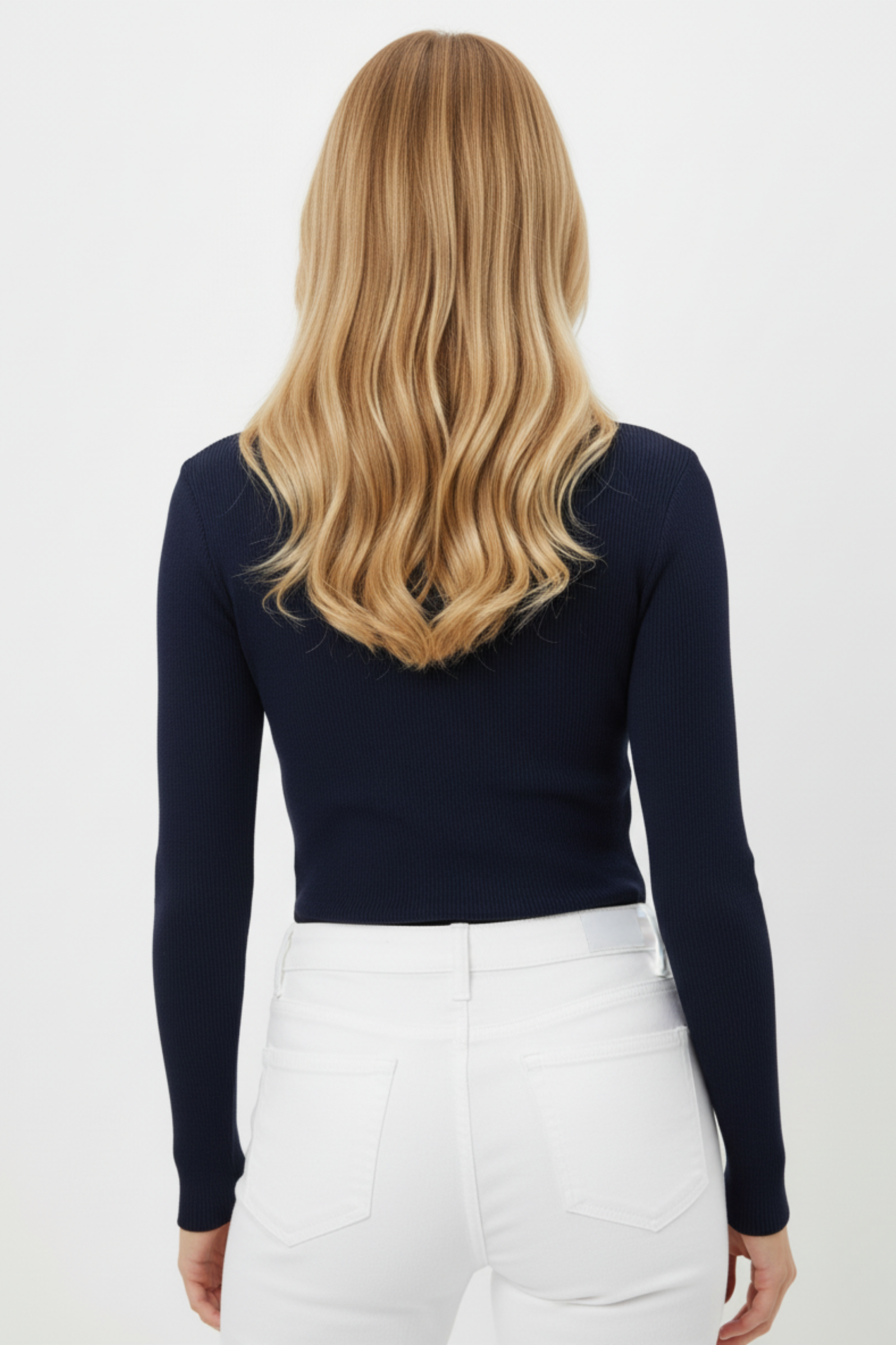 Kadın Boğazlı Pencere Detaylı Lacivert Triko Kazak