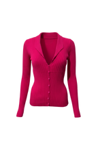 Fitilli V Yaka Düğmeli Kadın Triko Hırka - Pembe