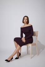 Kadın Mor Dizüstü Madonna Yaka Elbise