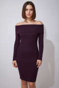 Kadın Mor Dizüstü Madonna Yaka Elbise