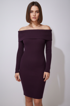 Kadın Mor Dizüstü Madonna Yaka Elbise