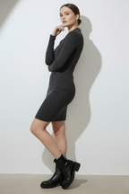 Kadın Fermuarlı Polo Yaka Gri Elbise