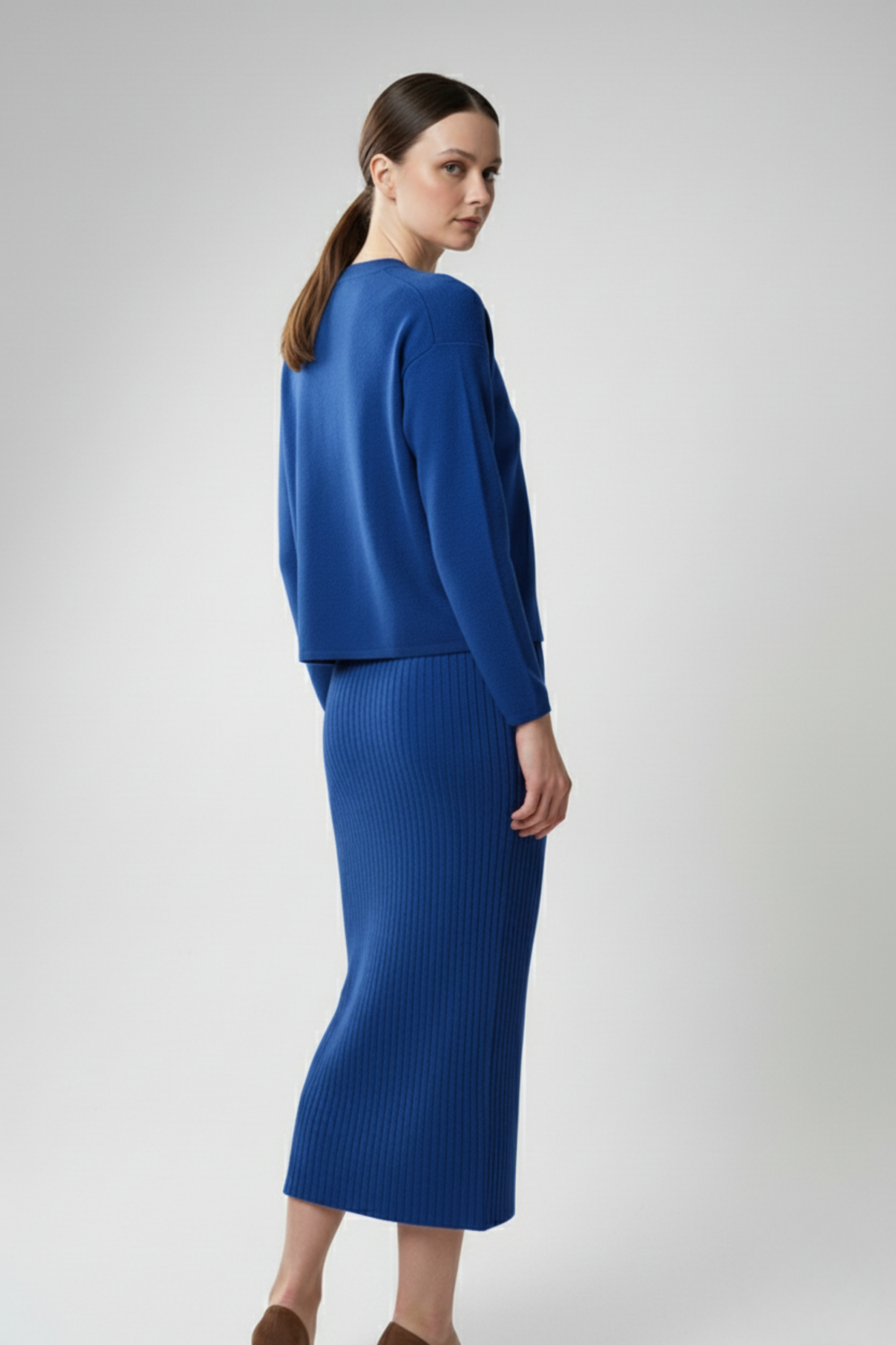 Kadın Hırka Elbise İkili Takım - Mavi