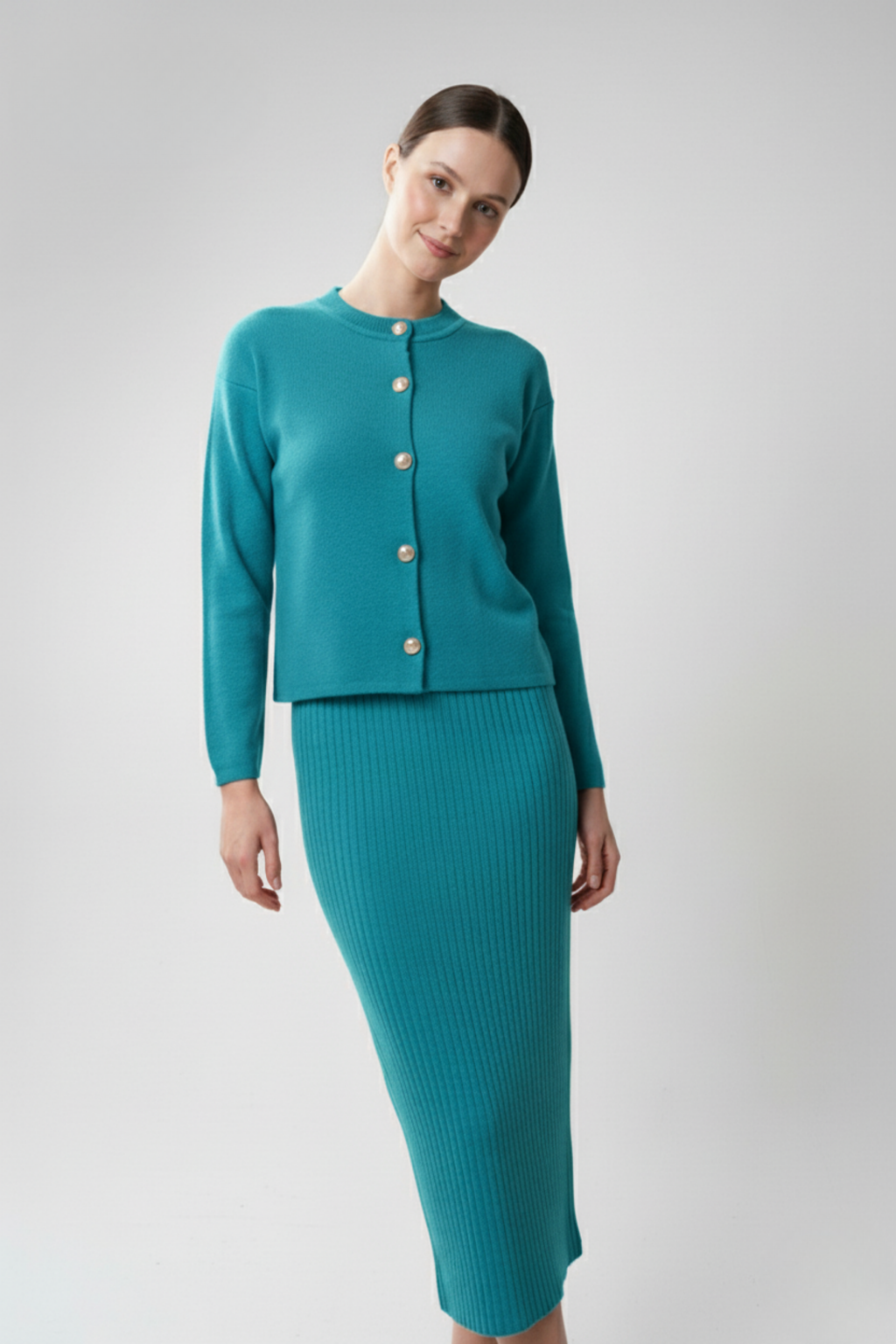 Kadın Hırka Elbise İkili Takım - Turkuaz