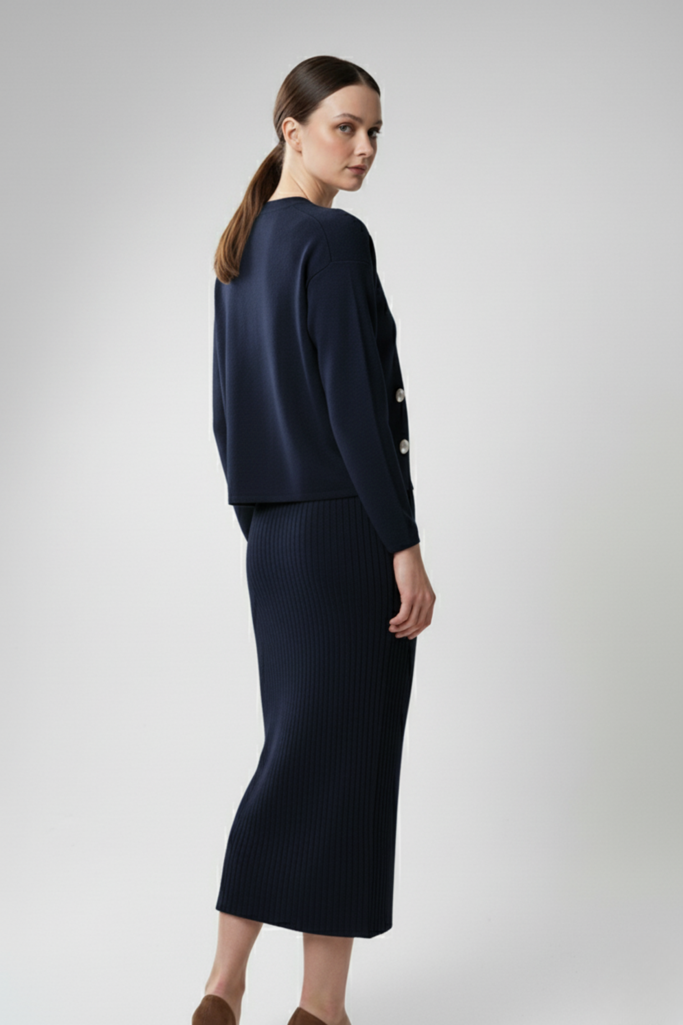 Kadın Hırka Elbise İkili Takım - Lacivert