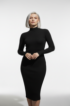 Kadın Balıkçı Yaka Siyah Uzun Elbise