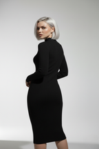 Kadın Balıkçı Yaka Siyah Uzun Elbise