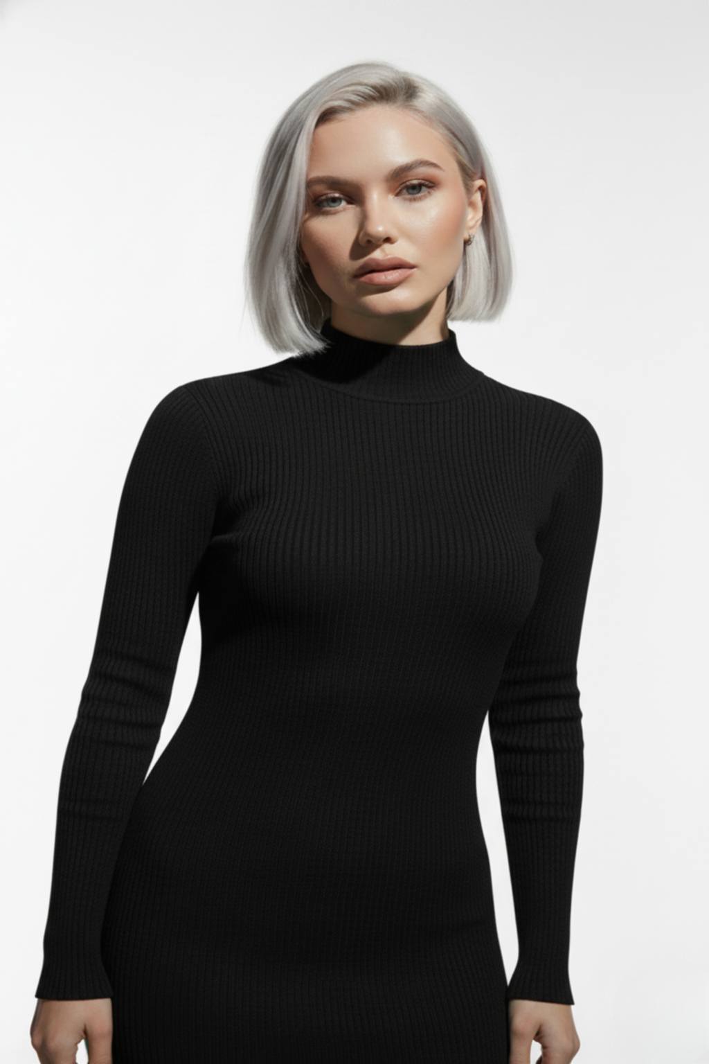 Kadın Balıkçı Yaka Siyah Uzun Elbise