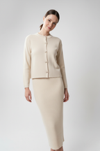 Kadın Hırka Elbise İkili Takım - Krem