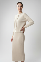 Kadın Hırka Elbise İkili Takım - Krem