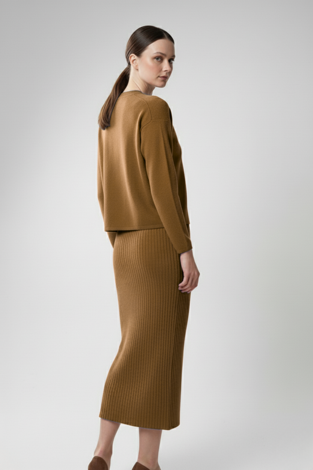 Kadın Hırka Elbise İkili Takım - Kahverengi