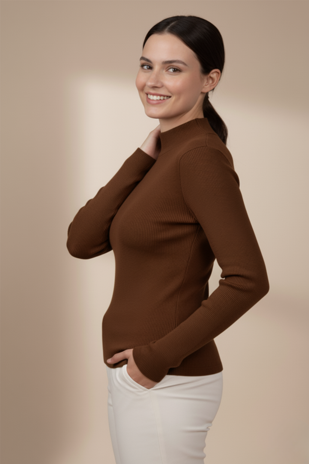 Kadın Kahverengi Balıkçı Yaka Bluz