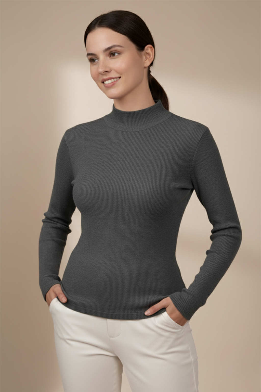 Kadın Gri Balıkçı Yaka Bluz