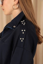 Atlas Kumaş Fermuarlı Yaka Kuşak Detaylı Kadın Ceket