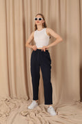 Beli Lastikli Düz Kadın Lacivert Pantolon