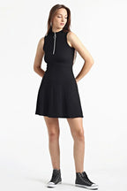 Kadın Siyah Yaka Fermuarlı Kolsuz Kaşkorse Elbise