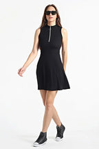 Kadın Siyah Yaka Fermuarlı Kolsuz Kaşkorse Elbise