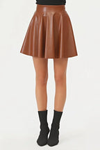 Kadın Mini Kloş Taba Renkli Suni Deri Etek