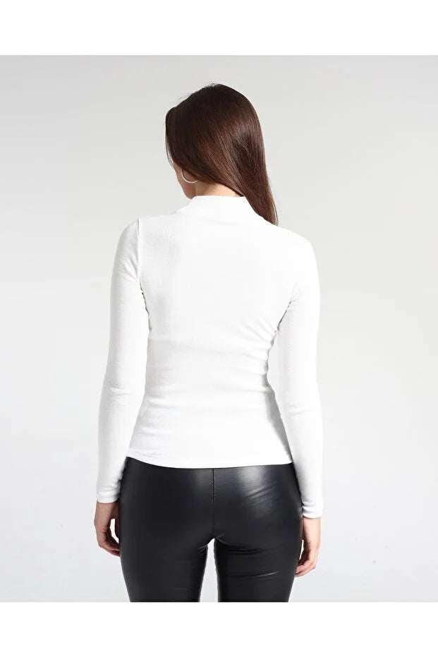 Kadın Desenli Dantel Detaylı Likralı Bluz