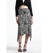 Kadın Belden Oturmalı Çizgili Krep Etek