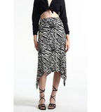 Kadın Belden Oturmalı Çizgili Krep Etek