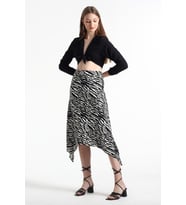 Kadın Belden Oturmalı Çizgili Krep Etek