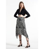 Kadın Belden Oturmalı Çizgili Krep Etek