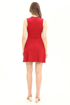 Kadın Bordo Renkli Kolsuz Yaka Fermuarlı Örme Elbise