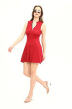 Kadın Bordo Renkli Kolsuz Yaka Fermuarlı Örme Elbise