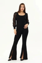 Kadın Siyah Kollar Dantel U Yaka Bluz