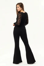 Kadın Siyah Kollar Dantel U Yaka Bluz