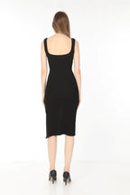 Kadın Siyah  Kare Yaka Yırtmaçlı Kaşkorse Elbise