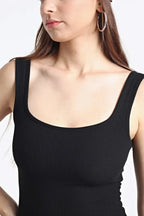 Kadın Siyah  Kare Yaka Yırtmaçlı Kaşkorse Elbise