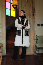 Deri Kumaş Garni Detay Jakar Kadın Trençkot-Bej