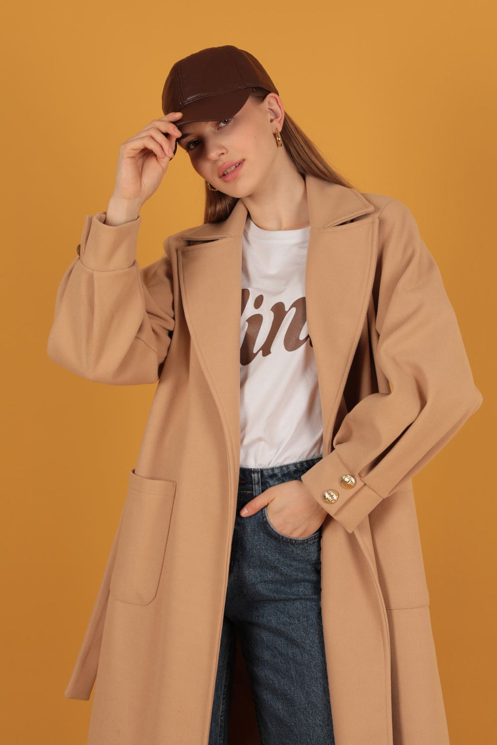 Örme Kaşe Kadın Kaban-Somon