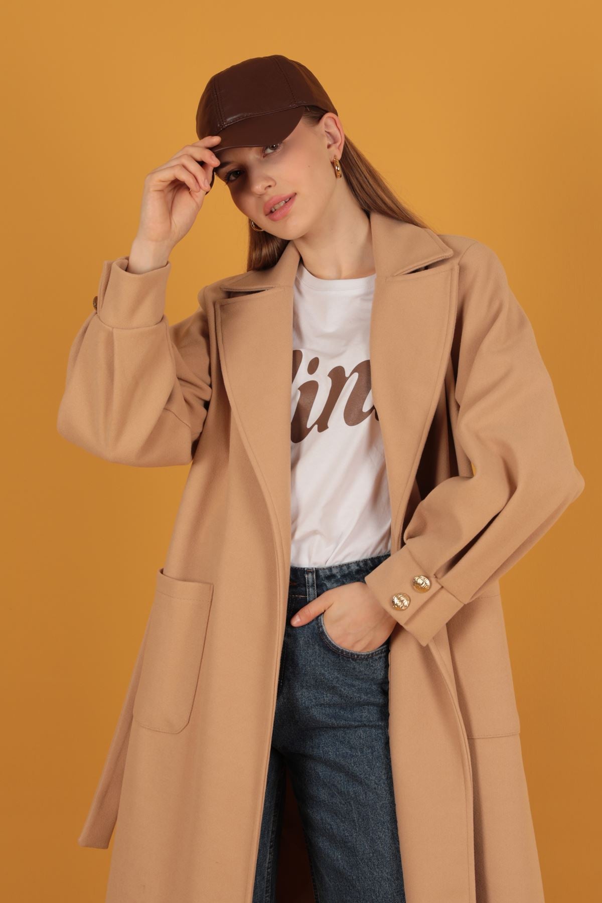 Örme Kaşe Kadın Kaban-Somon