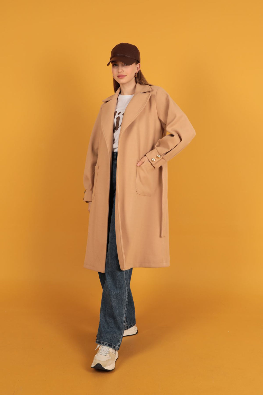 Örme Kaşe Kadın Kaban-Somon