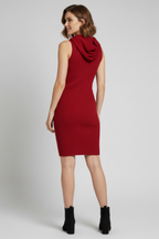 Kapüşonlu Kaşkorse Sıfır Kol Kırmızı Mini Elbise