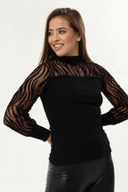 Kadın Kollar Flog Baskılı Tül Detaylı Bluz