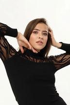 Kadın Kollar Flog Baskılı Tül Detaylı Bluz